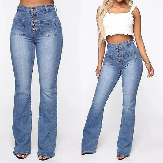90s Vintage Button Fly Booty Shaping High Waist Flare Jeans